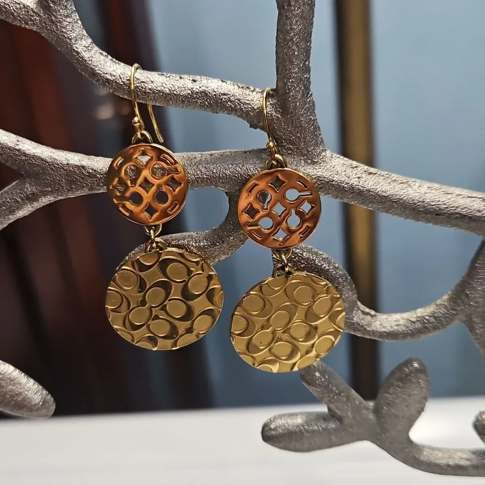 Coach C Cutout Gold Tone Dangle Earrings - Picture 2 of 5